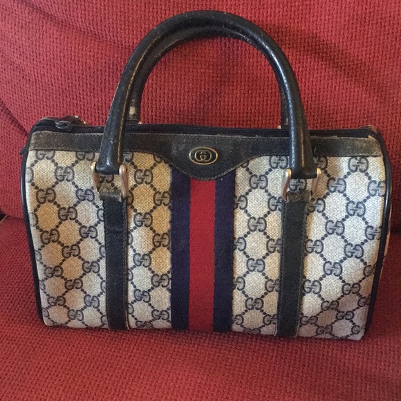 Gucci Speedy Satchel Boston Bag Brown Leather + Monogram Canvas Web 1970s  at 1stDibs